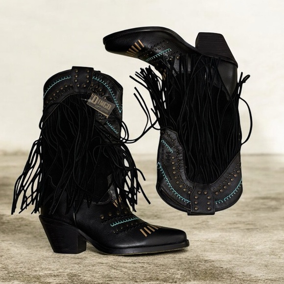 New Dingo cowboy boots embroidered studded tassel cowgirl black, sz 7.5 women’s - Picture 7 of 14